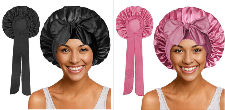 Satin Round Cap Bow Elastic Wide-brimmed Ribbon Nightcap God&