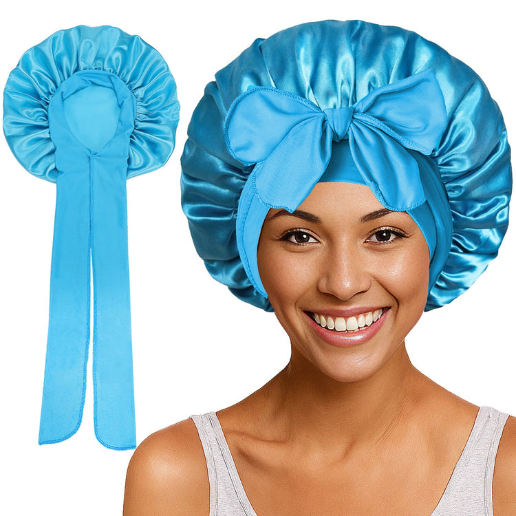 Satin Round Cap Bow Elastic Wide-brimmed Ribbon Nightcap God&