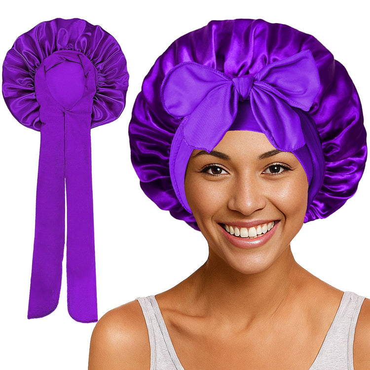 Satin Round Cap Bow Elastic Wide-brimmed Ribbon Nightcap God&
