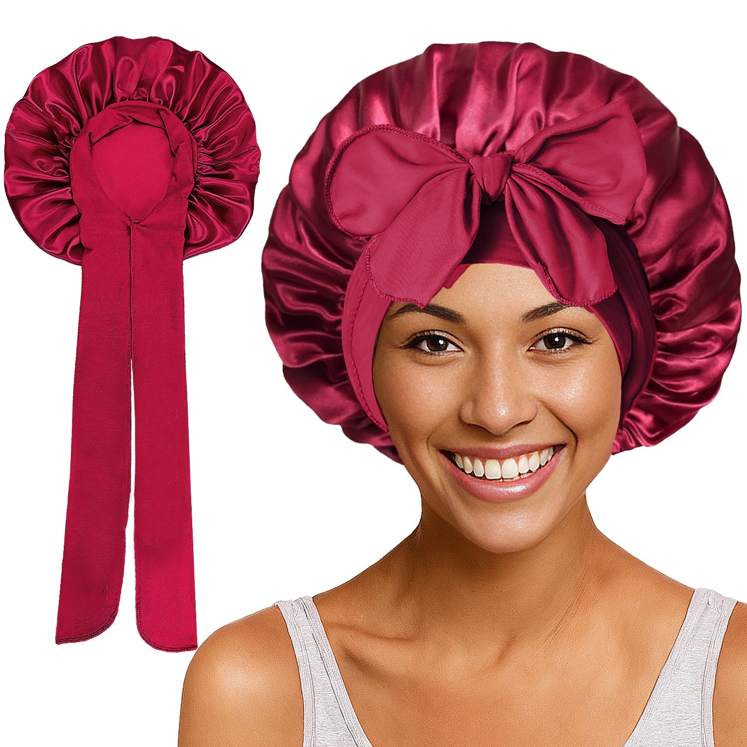 Satin Round Cap Bow Elastic Wide-brimmed Ribbon Nightcap God&