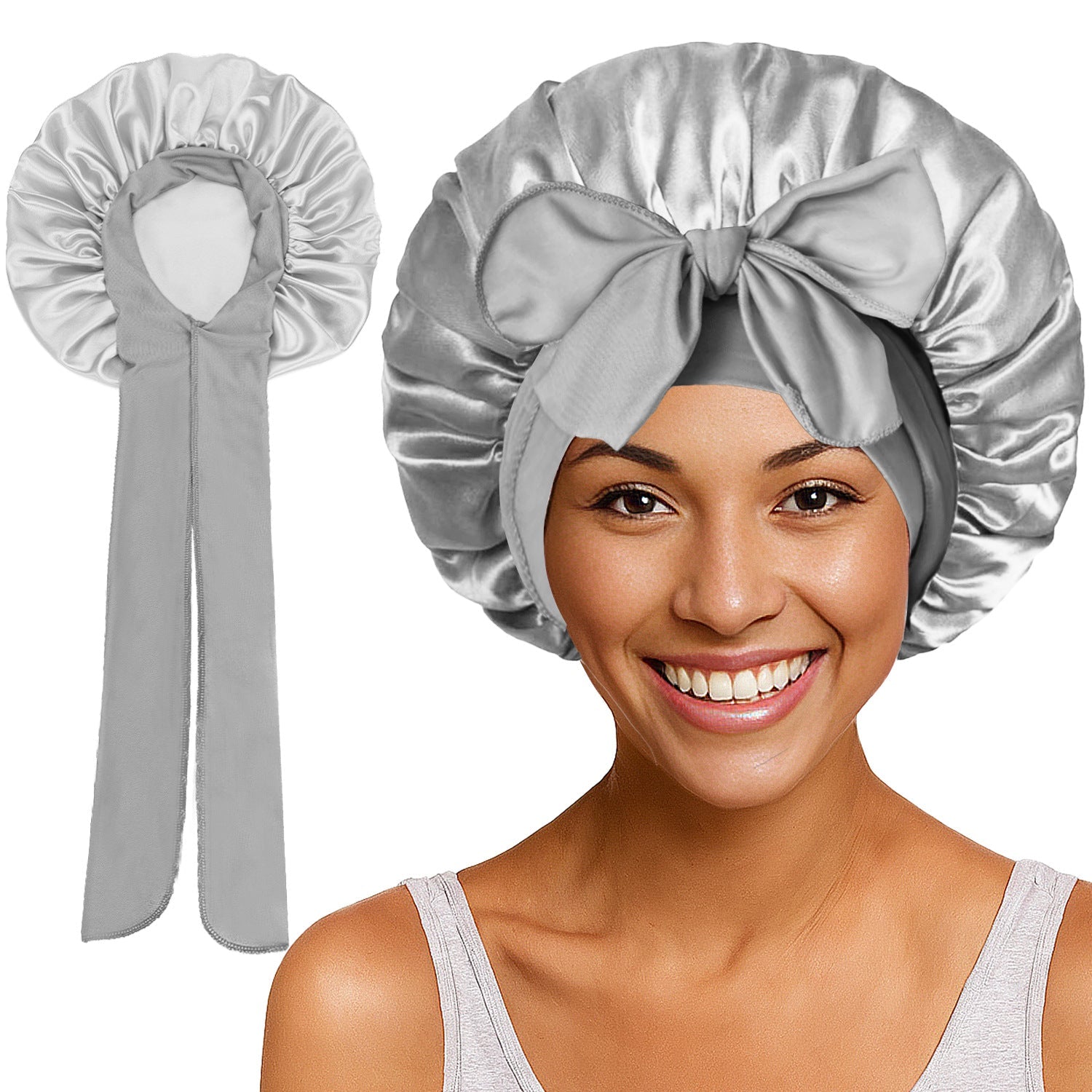 Satin Round Cap Bow Elastic Wide-brimmed Ribbon Nightcap God&