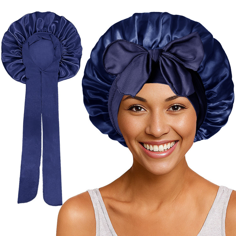 Satin Round Cap Bow Elastic Wide-brimmed Ribbon Nightcap God&