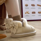 Winter Women Cute Warm Ankle Boots Outdoor Non-slip Thick Sole Snow Boots Furry Bow Cotton Shoes Men Pu Waterproof Plush Boots God&