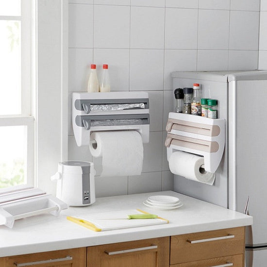 4-In-1 Kitchen Roll Holder Dispenser Kitchen Foil Film Wrap Tissue Paper 4 IN 1 Kitchen Roll Holder Dispenser God&