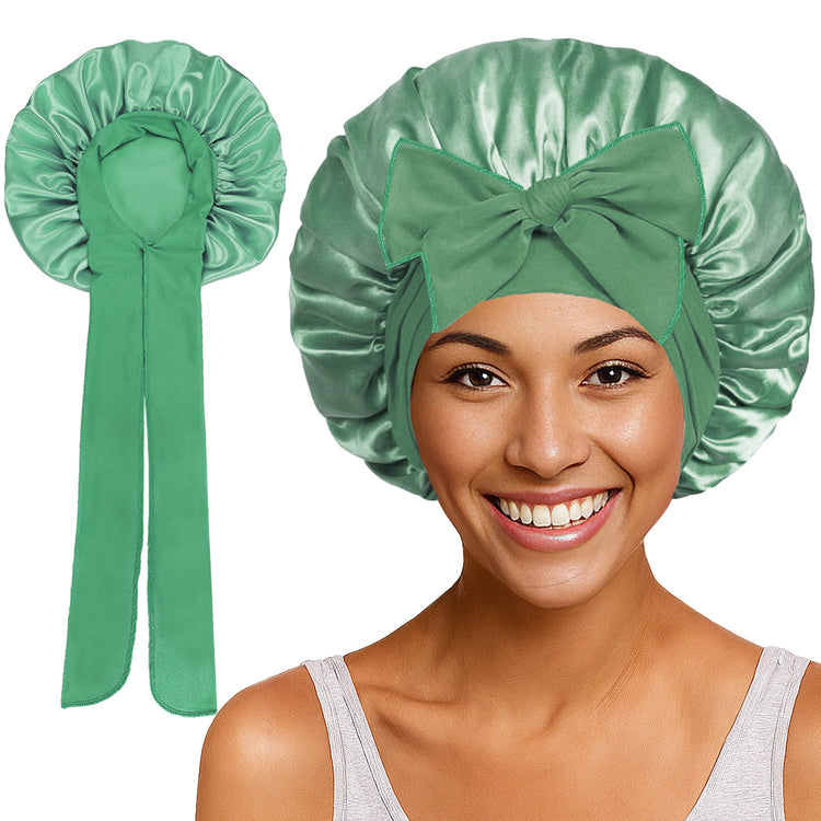 Satin Round Cap Bow Elastic Wide-brimmed Ribbon Nightcap God&