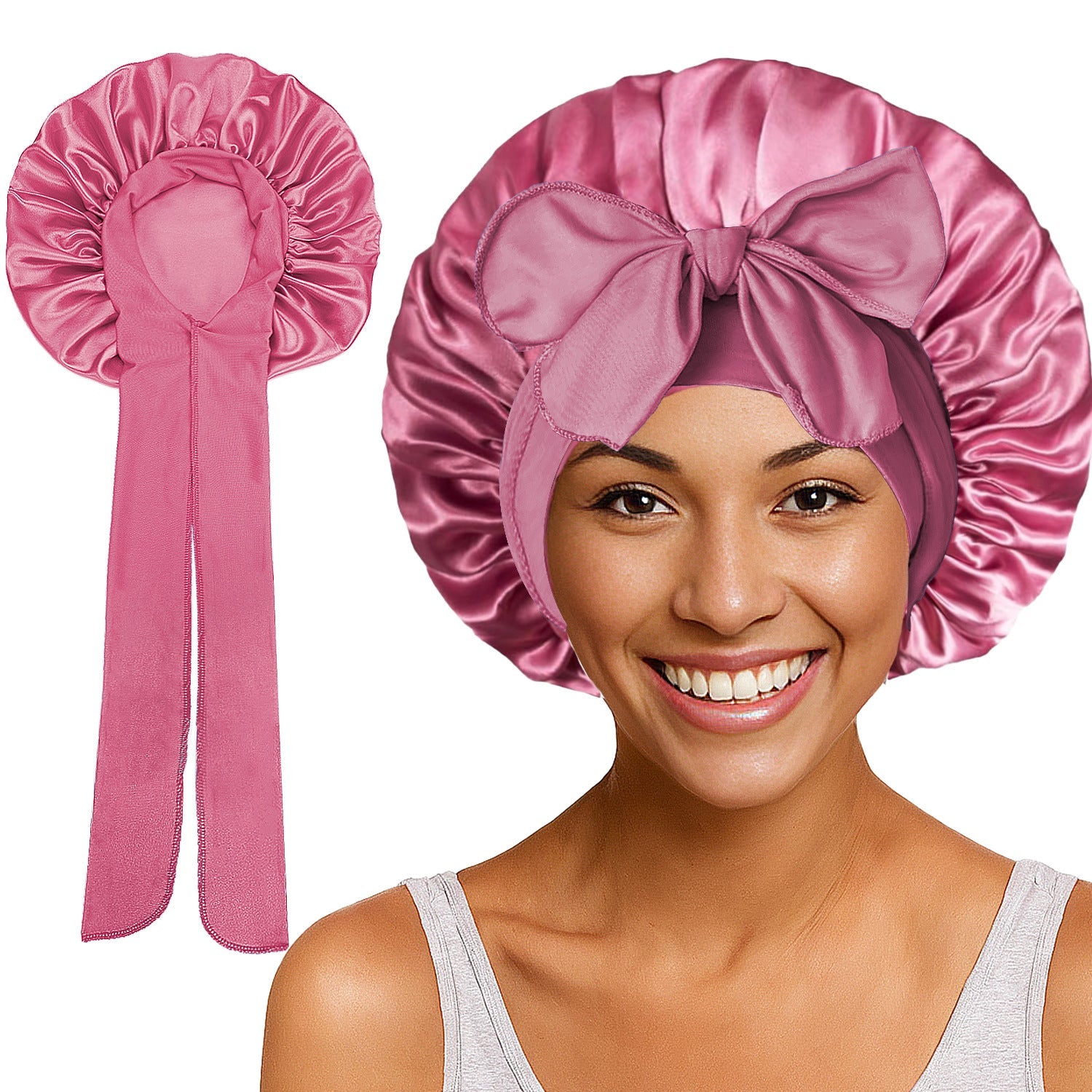Satin Round Cap Bow Elastic Wide-brimmed Ribbon Nightcap God&