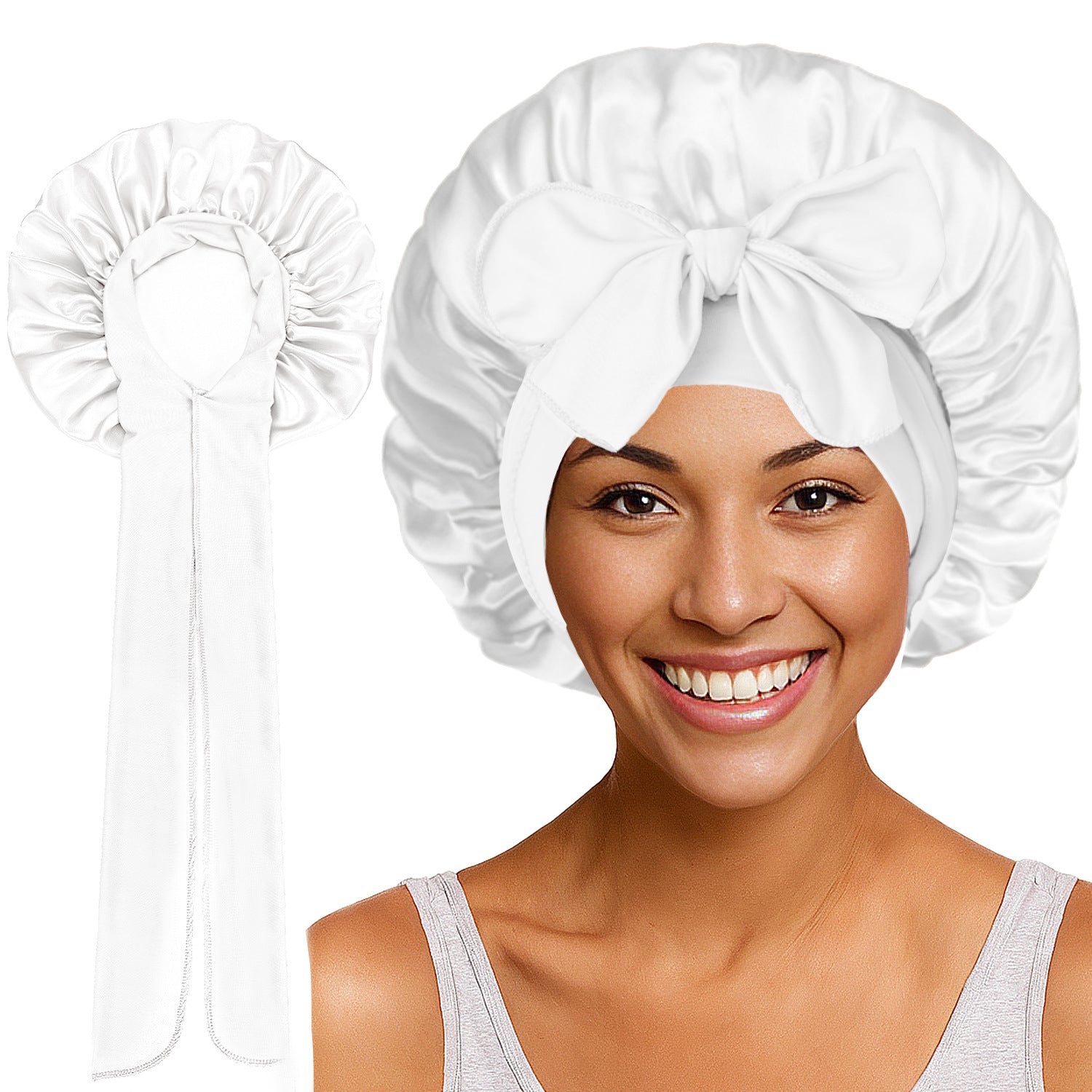 Satin Round Cap Bow Elastic Wide-brimmed Ribbon Nightcap God&