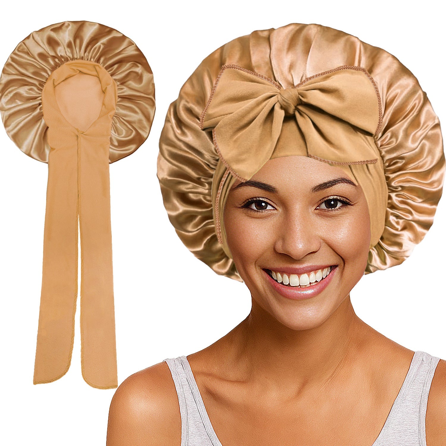 Satin Round Cap Bow Elastic Wide-brimmed Ribbon Nightcap God&