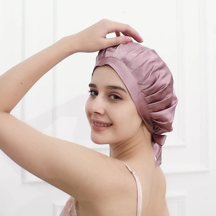 Encrypted Satin Silk Plain Satin Confinement Household Hair Care Lace-up Nightcap God&