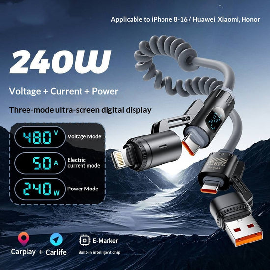 Digital Display Spring 4-in-1 CarPlay In-Car 2m Data Cable God&