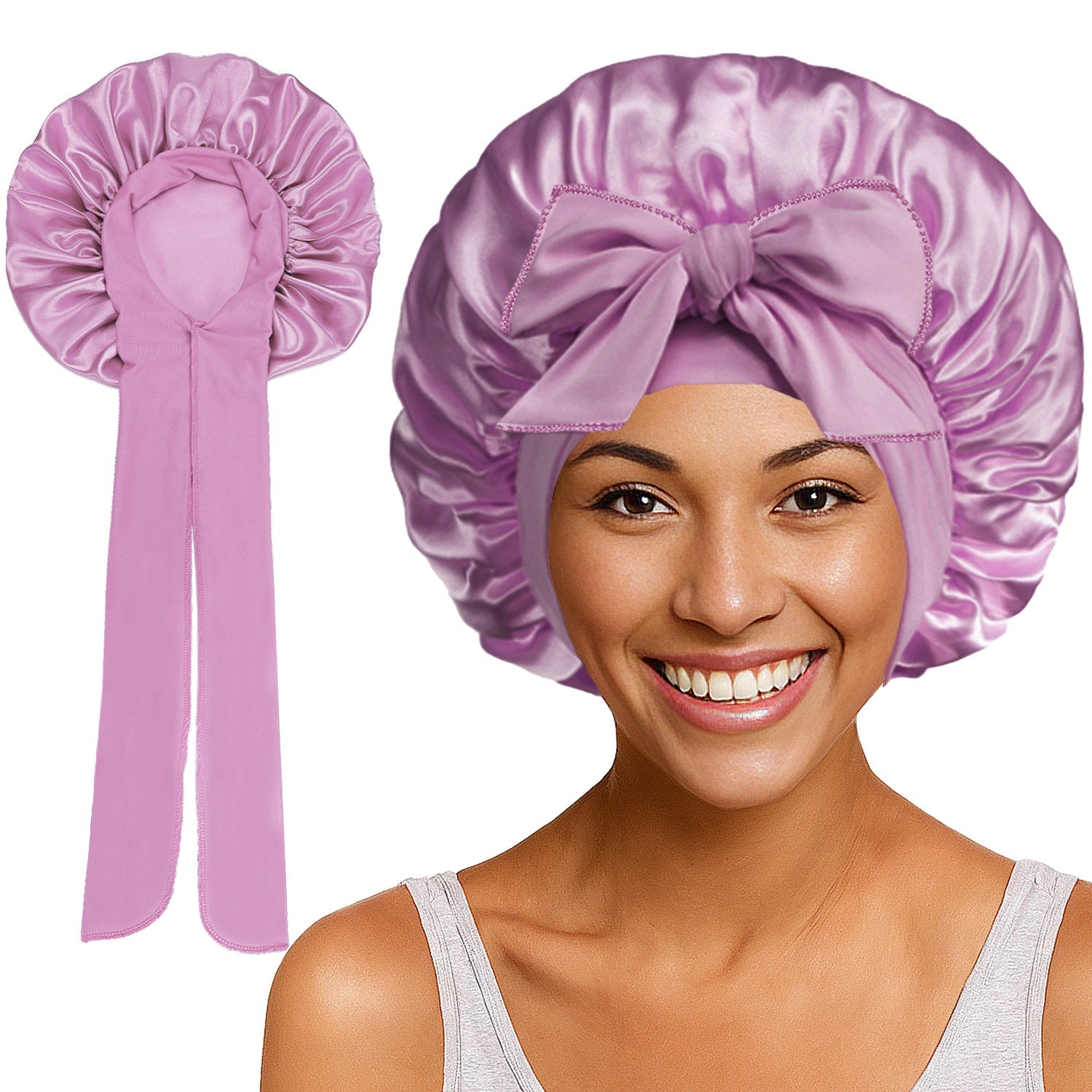 Satin Round Cap Bow Elastic Wide-brimmed Ribbon Nightcap God&