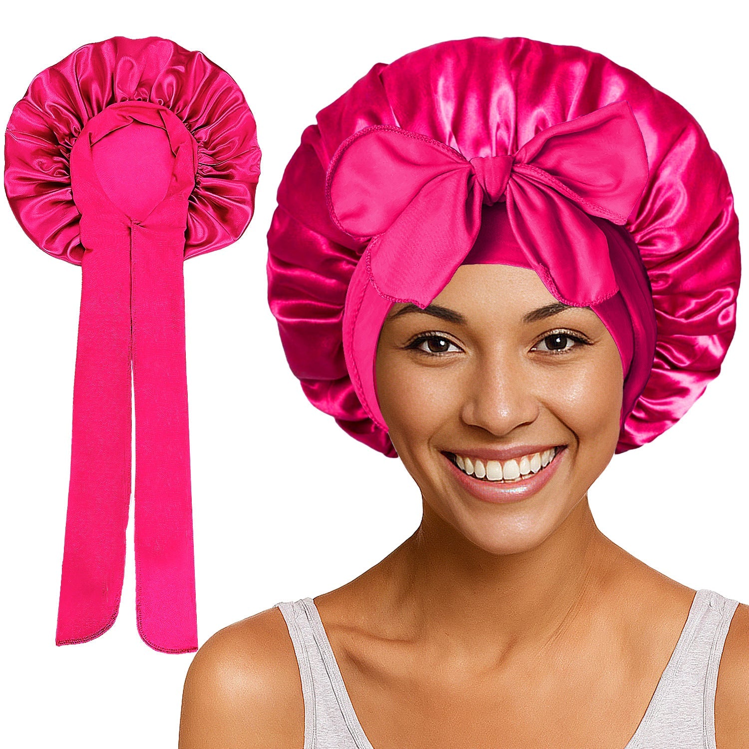 Satin Round Cap Bow Elastic Wide-brimmed Ribbon Nightcap God&