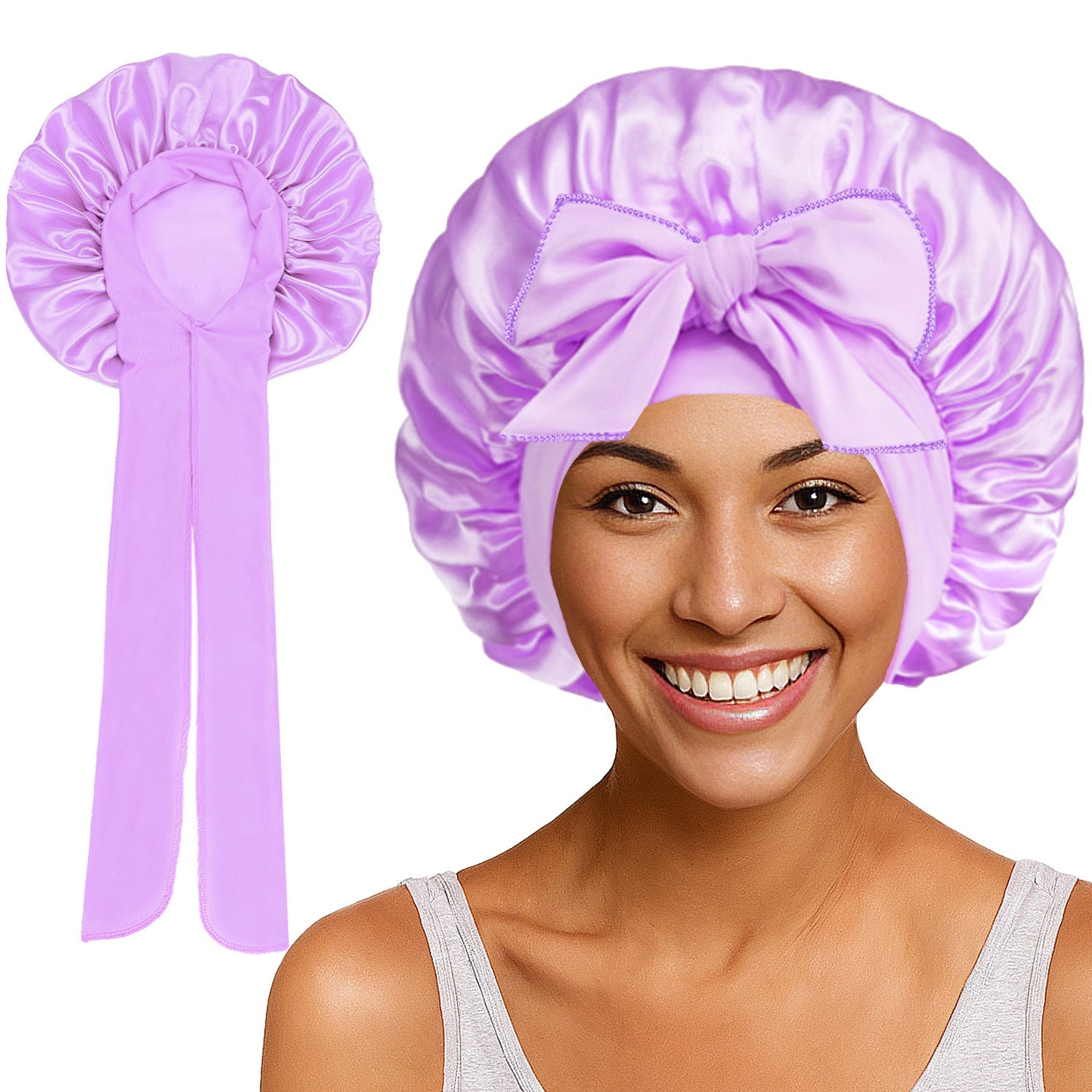 Satin Round Cap Bow Elastic Wide-brimmed Ribbon Nightcap God&