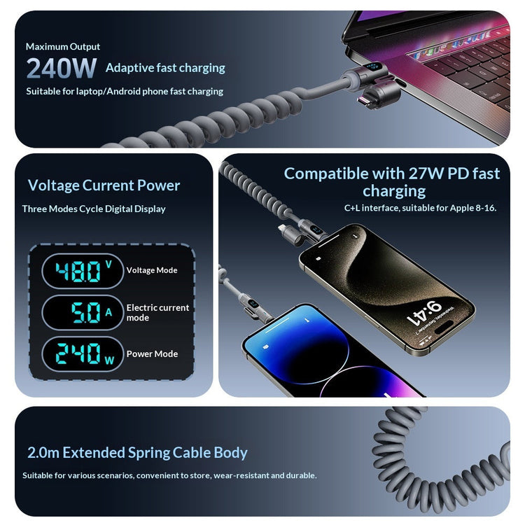 Digital Display Spring 4-in-1 CarPlay In-Car 2m Data Cable God&
