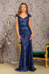 3-D Flower Glitter Sheer Neckline Mesh Mermaid Long Dress-5